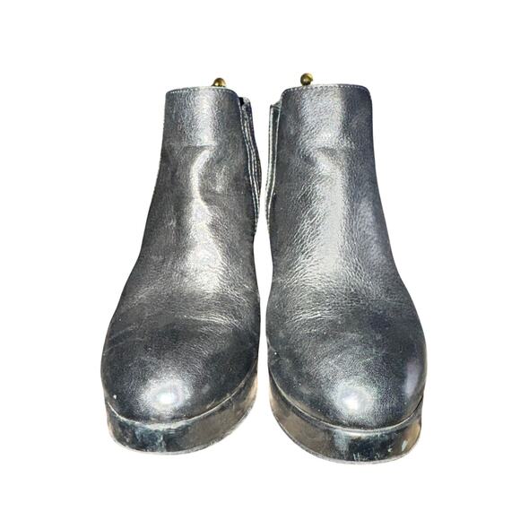 Eileen Fisher Bird Leather Platform Bootie Women's Size 9 Black Elastic Panels - Picture 2 of 8